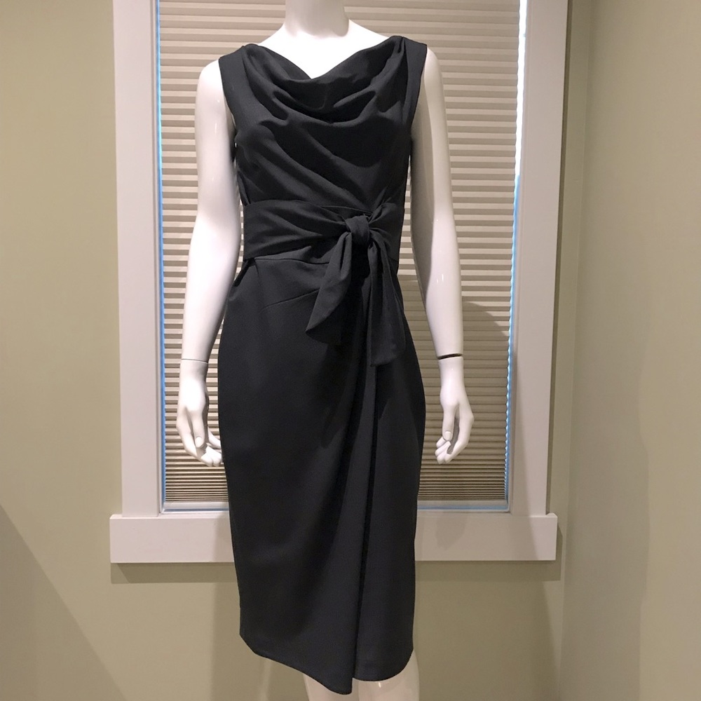 Magaschoni Dark Charcoal summer weight wool sleeveless cowl neck dress - size 8